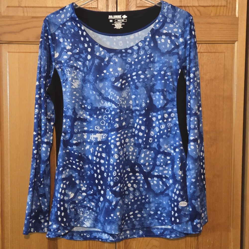 Reel Legends Women's M Rash Guard Swim Shirt Long Sleeve Blue Fishing‎